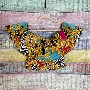 New York& Company Print Ruffled Strapless Top Sz XS